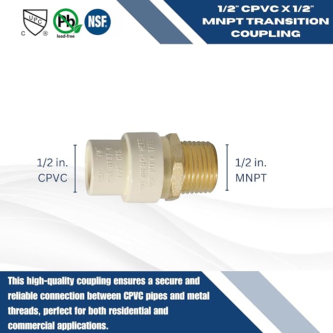 10 Pack XFITTING 1/2" Male NPT x 1/2" CPVC Adapter, 1/2" CPVC Male Coupling - Image 6