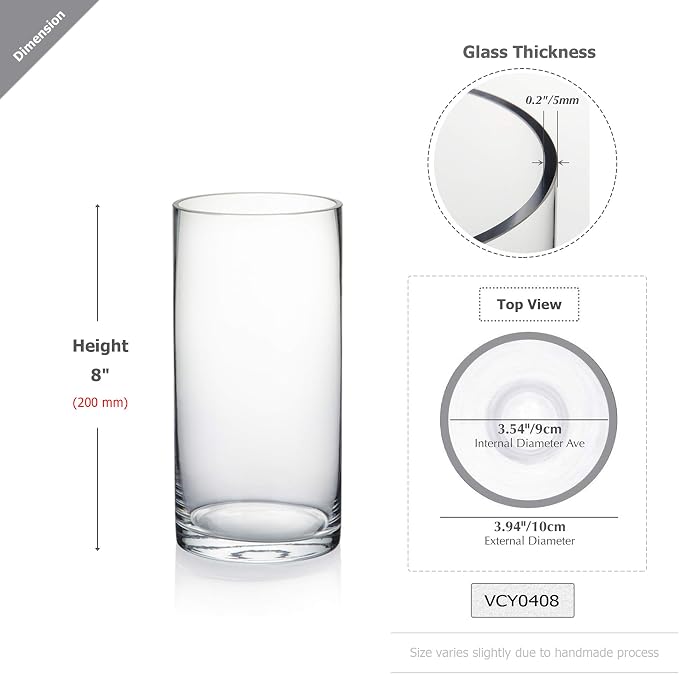 WGVI Quality Thick Weighted Clear Cylinder Glass Vases, Flower Arrangement - Image 2