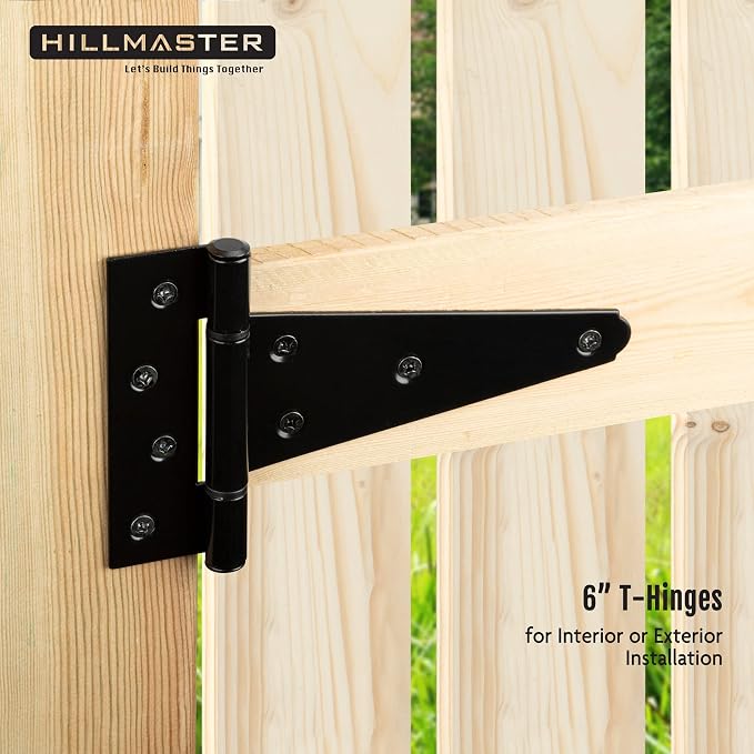 HILLMASTER 6 Inch T-Strap Heavy Duty Shed Door Hinges Gate Strap Hinges Black - Image 8