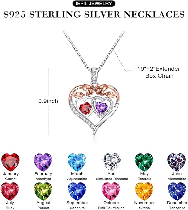Iefil Valentines Day Gifts for Her - 925 Sterling Silver Rose Heart Necklaces for Women, Anniversary Birthday Gifts for Wife Girlfriend Mom