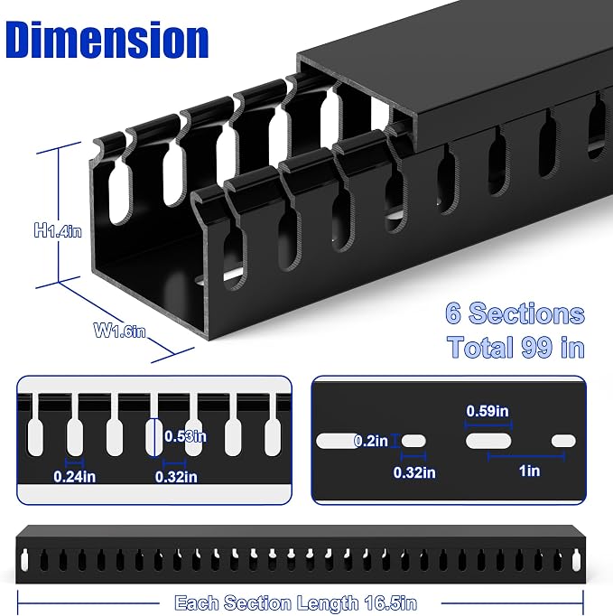 1.4"H x 1.6"W Cable Raceway, 99in Under Desk Wire Management Channel, 16.5in - Image 3