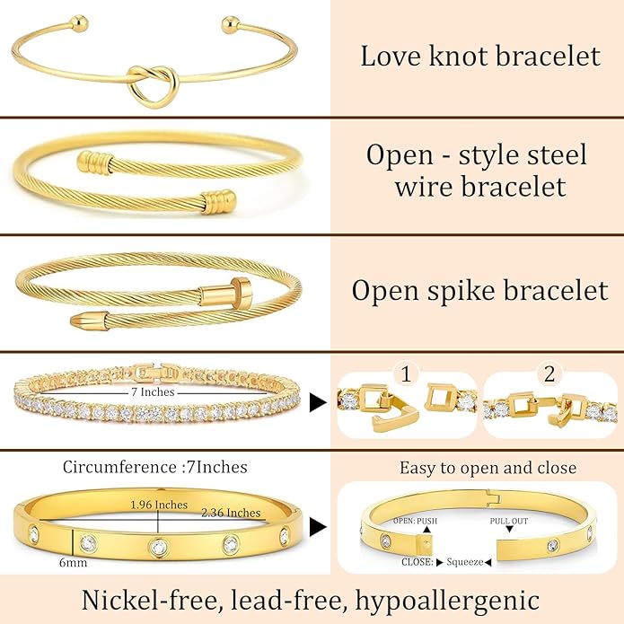 18 K Gold Plated Love Bangle Bracelet Stack Cuff Jewelry for Women Jewelry Set for Women Gift with Box
