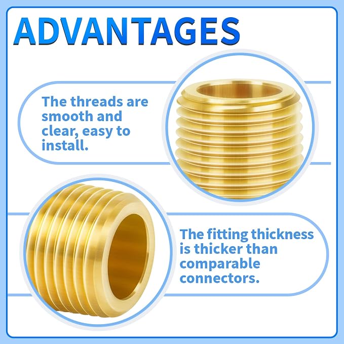 ChillWaves Brass Pipe Fitting, Long Nipple Pipe 3/8" NPT Male x 3/8" NPT Male - Image 4