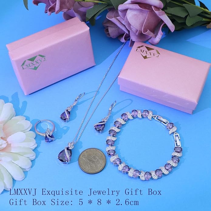LMXXVJ Jewelry Set for Women,Teardrop Cubic Zirconia Necklace Earrings Adjustable Ring Bracelet Jewelry Set Formal Jewelry Gift