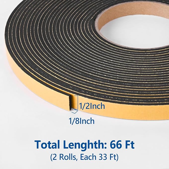 Self Adhesive Foam Tape Weatherstrip 1/2in x 1/8in x 66Ft High Density Foam - Image 2