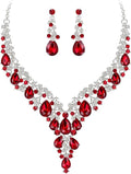 BriLove Women's Wedding Bridal Austrian Crystal Teardrop Flower Cluster Statement Necklace Dangle Earrings Jewelry Set for Party Prom