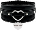 paloli Furry Heart Leather Choker Collar for Women – Personalized Engraved Heart Pendant, Handmade Adjustable Faux Fur Necklace, Cute Gothic Fashion Jewelry