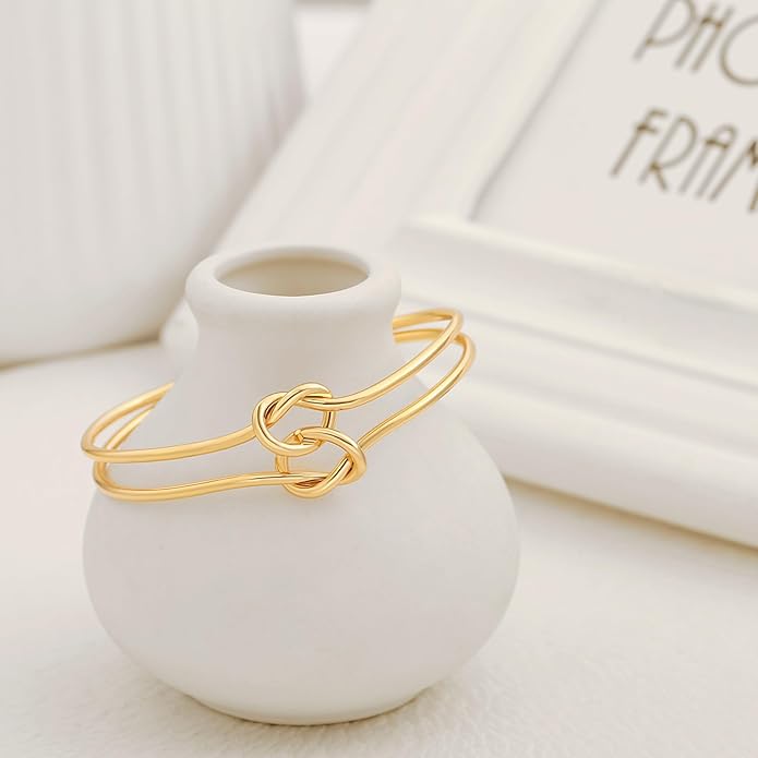 POTESSA 18K Gold Plated Cuff Bracelets Adjustable Dainty Bangle Handemade Jewelry for Women