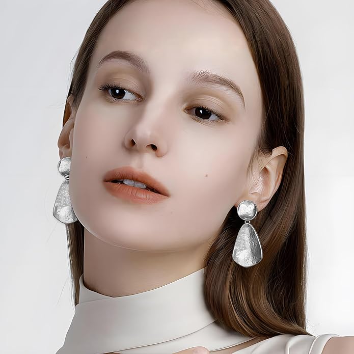 YUJIE Gold Plated Earrings for Women Geometric Chunky Dangle Earring Trendy Silvery Two-Tone Statement Jewelry