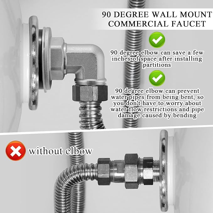 Wall Mount Commercial Faucet Installation Kit, 304 Stainless Steel 90 dergee - Image 2