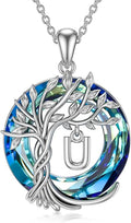 TOUPOP Gifts for Women Tree of Life Necklace 925 Sterling Silver Initial Pendant Family Tree Crystal Jewelry Valentine's Day Birthday Gifts for Her Mom Wife Girlfriend Daughter