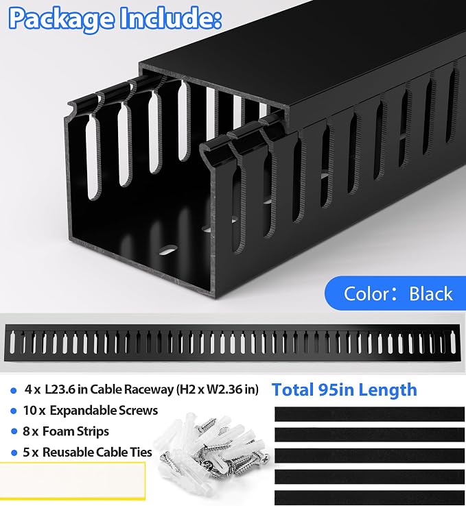ZhiYo 2"H x 2.4"W Cable Management Raceway, 95in Under Desk Channel, 23.6in Each - Image 5