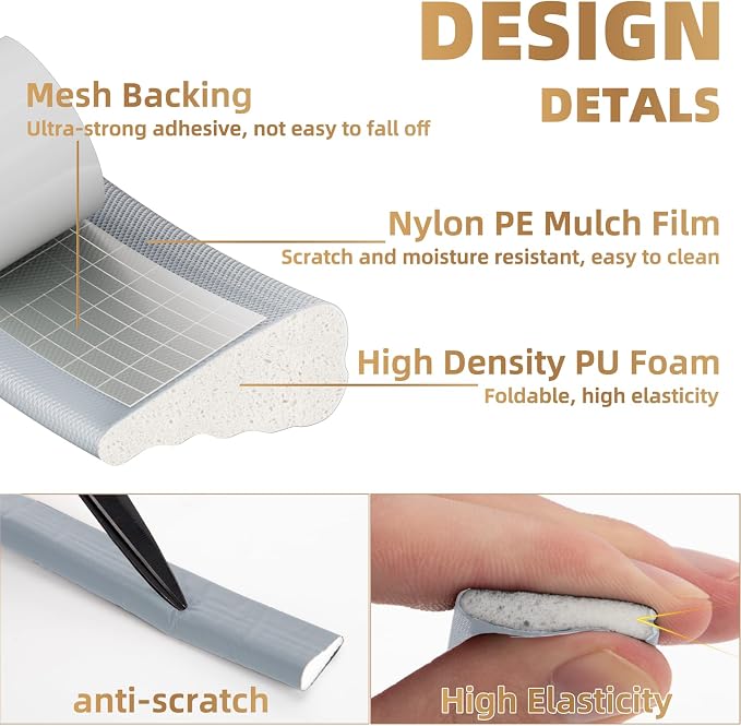 Kneelisa 3Pcs×196” Wedge-Shape Foam Window Weather Stripping Door Seal | - Image 3