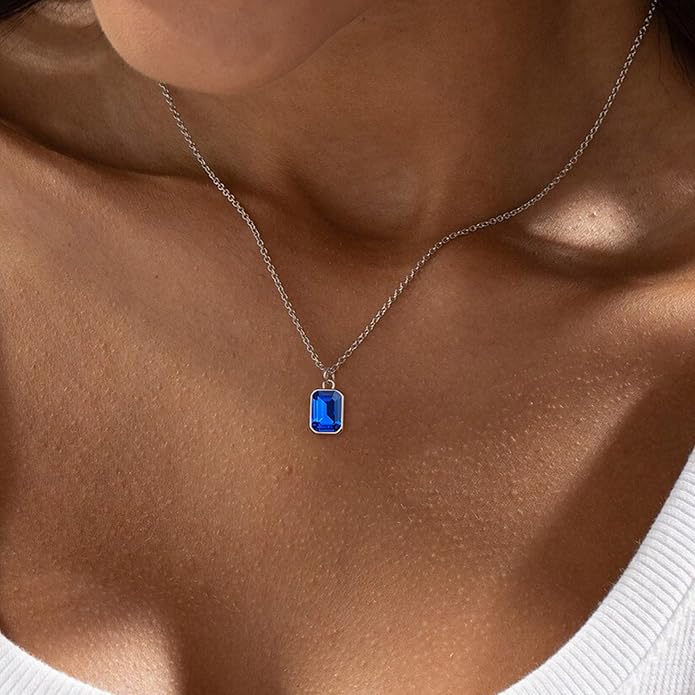 Layered Birthstone Necklace for Women Girls, 14K Gold-Plated Paperclip Chain Choker Necklace with Rectangle Birthstone Pendant Birthday Gifts for Women Girls Dainty Small