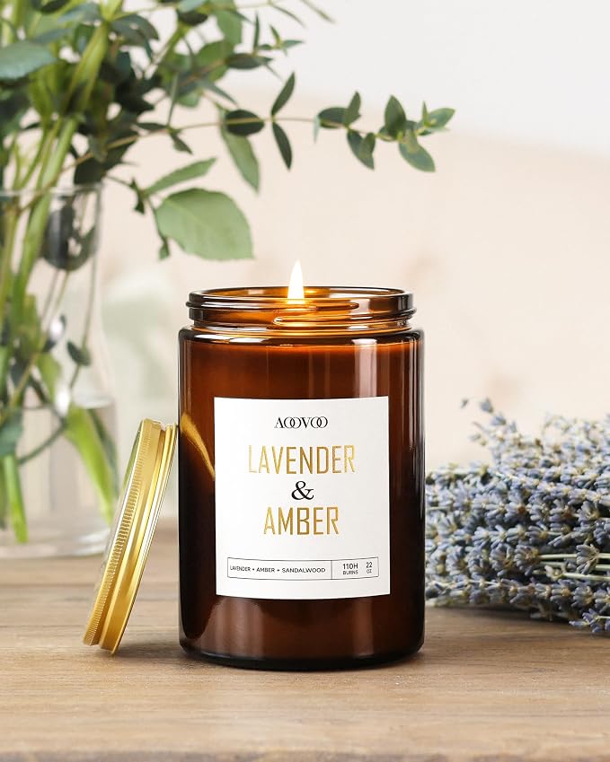 AOOVOO Lavender Amber Candles - 22 oz Scented Candles - Image 2