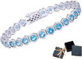 Birthstone Tennis Bracelets for Women Birthday Gifts 925 Sterling Silver Hexagon White Gold Bracelets Round Cut 5A Cubic Zirconia Prong Setting 7 Inch Anniversary Jewelry Gift