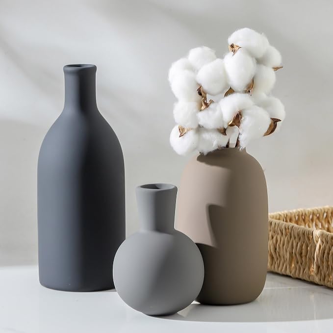 Ceramic Vase Set of 3, Rustic Farmhouse Vases Home Decor Pottery Pampas Vase - Image 7