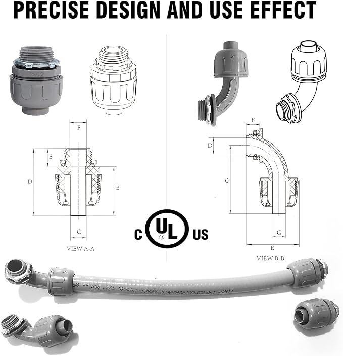 1/2" Liquid Tight Connector PVC Electrical Conduit Fittings Flexible Conduit - Image 3