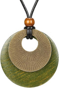 Boho Leather Necklace Women Bohemian Brown Circle Pendant Necklace Choker Long Necklaces for Women Boho Ring Large Pendant