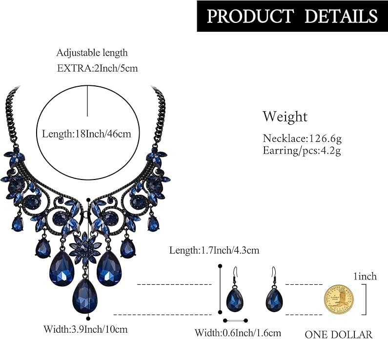BriLove Women's Tribal Ethnic Crystal Chunky Statement Necklace Dangle Earrings Set