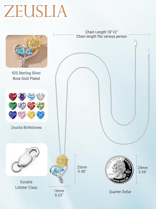 Valentine's Day Gifts for Wife 925 Sterling Silver Double Birthstone Pendant Necklaces I Love You for Always and Forever Necklace Anniversary Birthday Gifts for Wife Girlfriend Mom Her