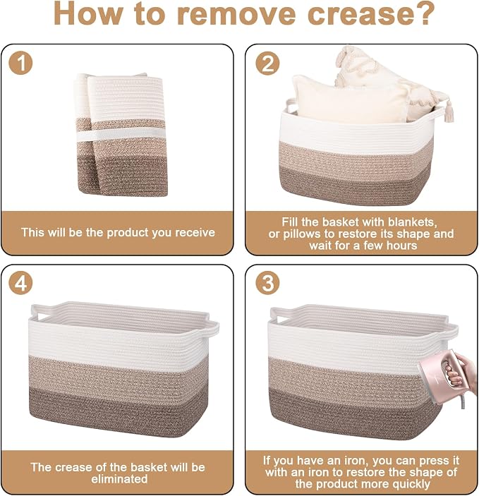 OIAHOMY Extra Large Blanket Basket, 95L Cotton Rope Woven Laundry Basket - Image 7