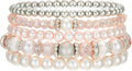 Noessla Beaded Pearl Stretch Bracelet Silver Stackable Crystal Beads Bracelets Trendy Costume Jewelry Mothers Day Gifts for Women