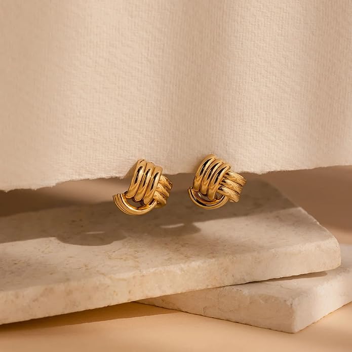 Gold Knot Earrings for Women Trendy Stud Earrings Chunky Statement Drop Dangle Earrings Lightweight Hypoallergenic Jewelry Women Christmas Gifts