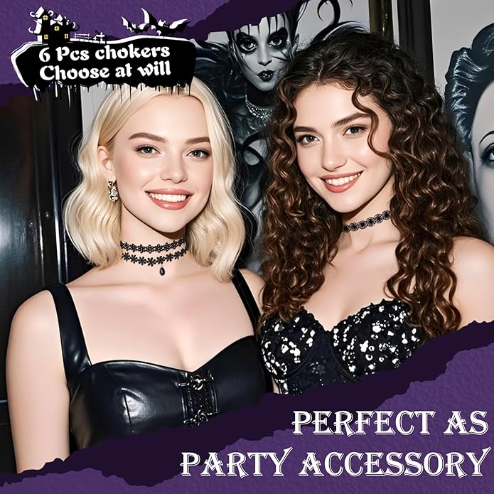 6pcs Costume Choker Necklace Women Black Lace Goth Vampire Accessories for Gothic Clothes