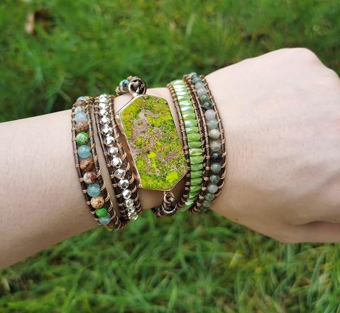 ZOSOJONA Women Wrap Bracelets Boho Natural Stone Jasper Turquoises Strand Bracelet Jewelry Collection