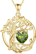 FANCIME Tree of life Birthstone necklace Sterling Silver Pendant Birthstone Necklace Gemstone Anniversary Birthday Jewelry Christmas Gifts for Mom Her Wife