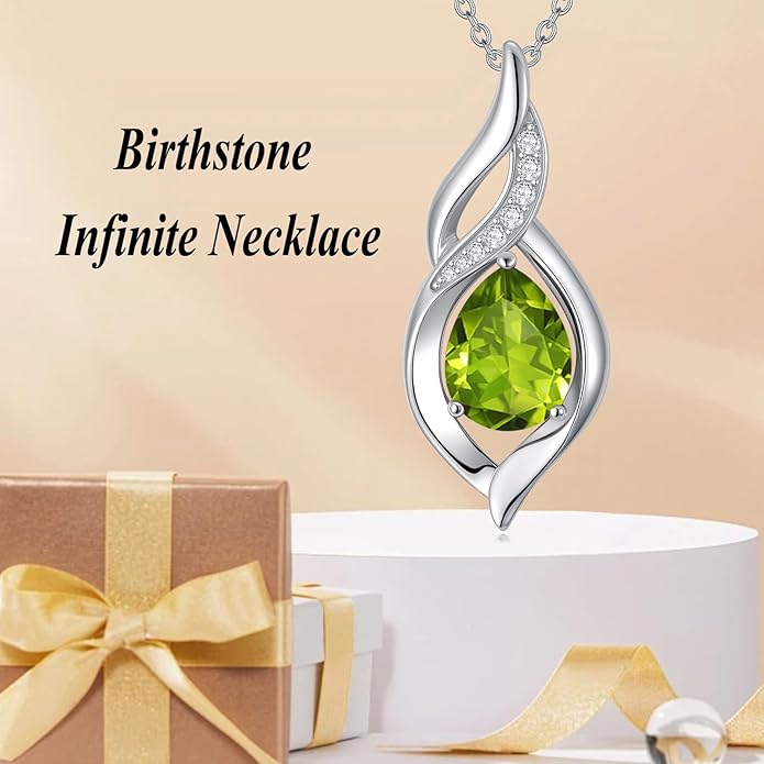 Birthstone Necklace for Women Infinity Necklaces 925 Sterling Silver Teardrop Love Birthday Jewelry Valentines Day Birthday Gifts for Her Mom Wife Girlfriend