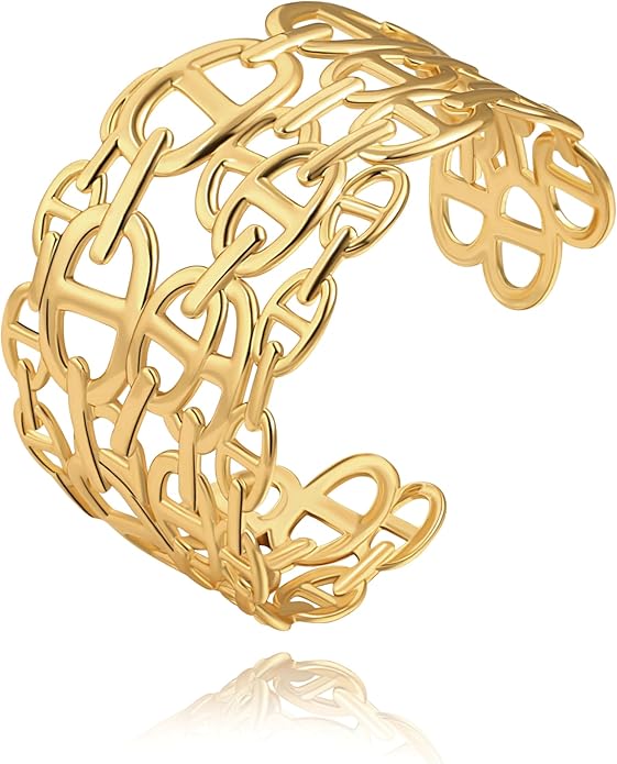 POTESSA 18K Gold Plated Cuff Bracelets Adjustable Dainty Bangle Handemade Jewelry for Women