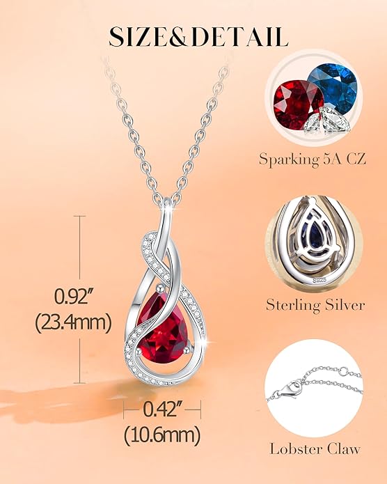 FANCIME TimelessTie Birthstone Necklace for Women White Gold Plated Sterling Silver Ribbon Design Jewelry Knot Pendant Fine Jewelry Gemstone Birthday Graduation Anniversary Valentines Day Gifts for Women Wife Mother Her