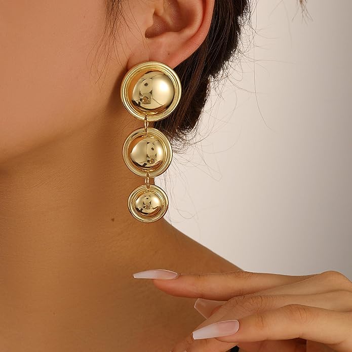 Chunky Gold Earrings for Women - Hammered Gold Plated Dangle Drop Jewelry Gifts