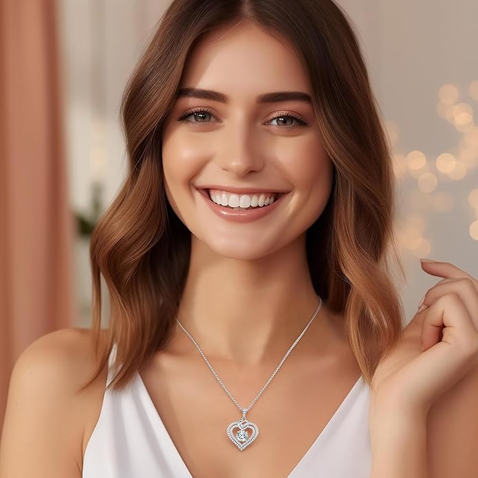 OOBEE Valentines Day Gift Moissanite Heart Necklaces for Women, 1- 4 Carat Moissanite 925 Sterling Silver 14K Gold Plated Pendant Necklace, Ideal Anniversary Birthday Christmas Mothers Day Jewelry Gifts for Mom Wife Her Girlfriend Daughter