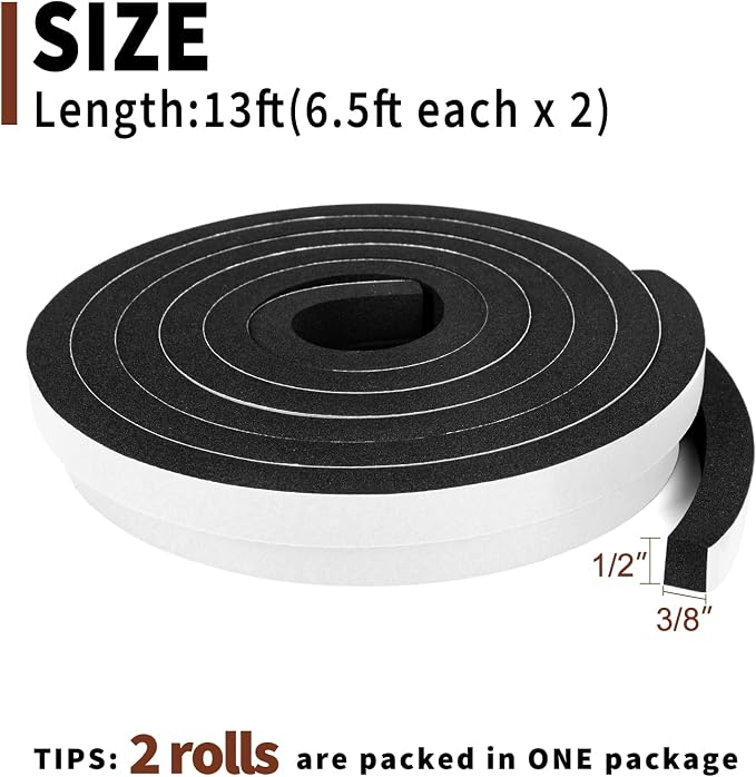 Yotache Foam Seal Tape 1/2" x3/8", Total 13 Feet Long | Self Adhesive Weather - Image 4