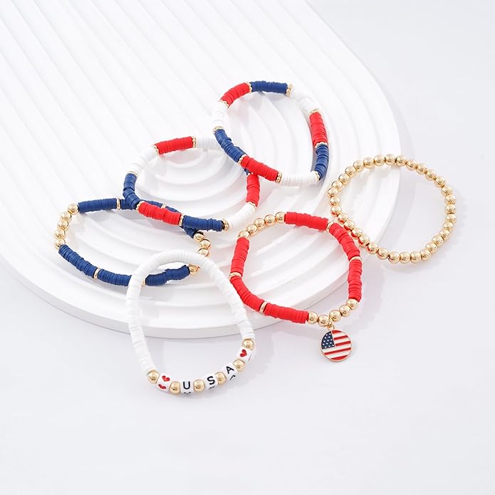 Heishi Beaded Stretch Bracelets for Women Stackable Polymer Clay Beads Bracelets Friendship Boho Summer Beach Bracelet Jewelry Set
