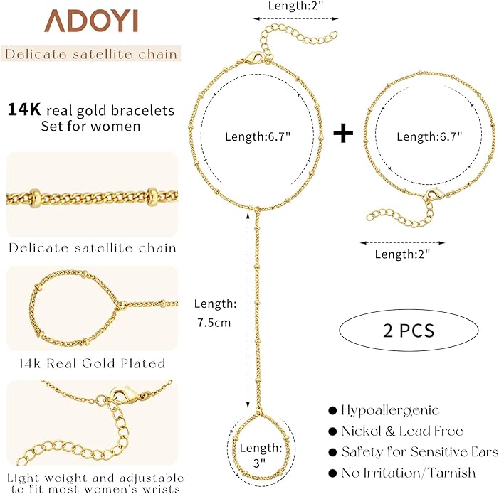 adoyi Valentines Day Gifts for Her Gold Bracelets for Women, 14K Gold Plated Stackable Bracelet Stack Set Adjustable Charm Paperclip Chain Cuban Link Layered Waterproof Jewelry Sets Gifts for Womens