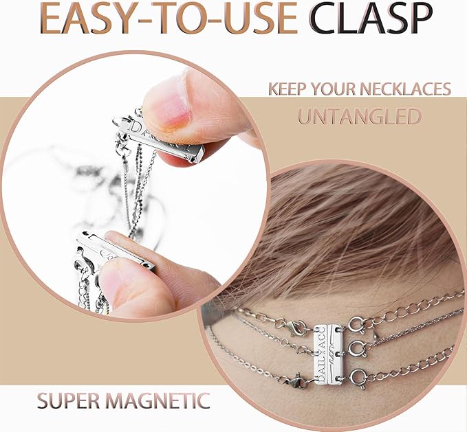 Dailyacc Layering Magnetic Necklace Clasp,18 K Gold and Silver Separator for Stackable Necklaces