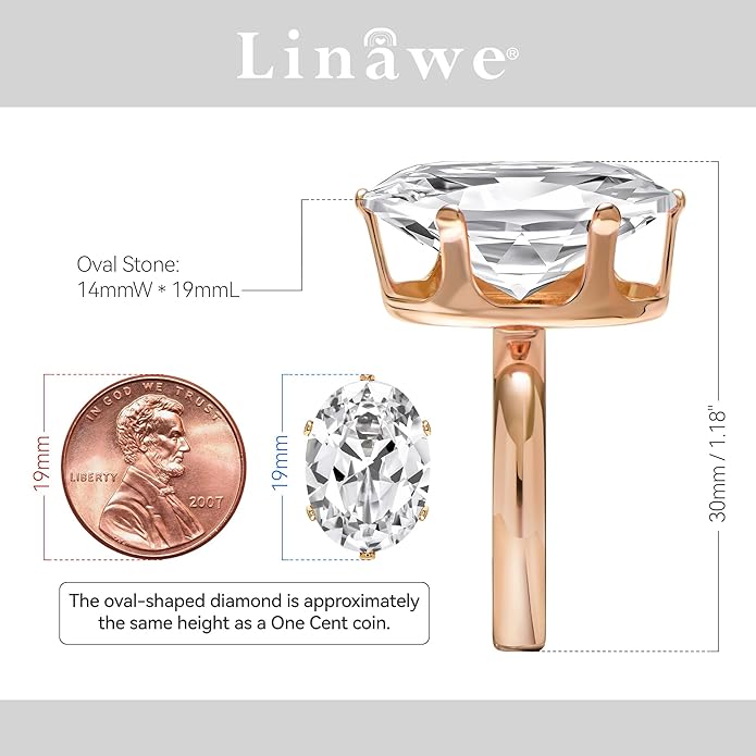 Linawe Cubic Zirconia Imitation Diamond Moissanite Rings for Women, 14K Gold/Rose Gold/Silver Adjustable Chunky Ring, Costume Rhinestone Jewelry for Wedding Engagement