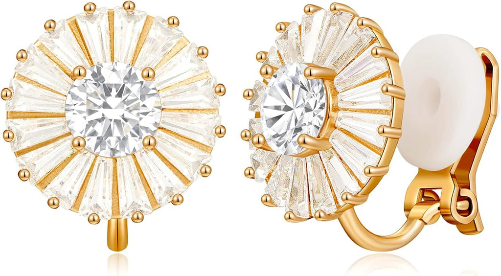 Clip on Earrings Women, 14K Gold Hoop Clip-On Earrings for Women, Hypoallergenic Non Pierced Croissant Earrings