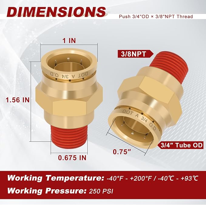 DOT Approved Male Straight Brass Union 3/4" Tube x 3/8" NPT, Quick Connect Union - Image 5