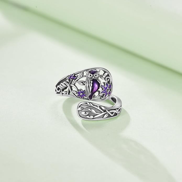 Animal Spoon Ring 925 Sterling Silver Adjustable Animal Spoon Ring Jewelry Gifts for Women Men