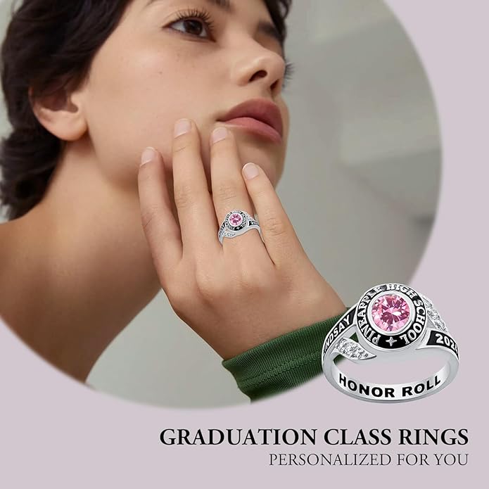 Custom Class Rings Personalized Birthstone Rings High School College Ring 925 Sterling Silver Engraved 2025 Graduation Jewelry Gifts for Women Size 4-15