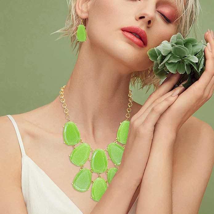 Firstmeet Chunky Bubble Statement Collar Necklace with Earrings for Women