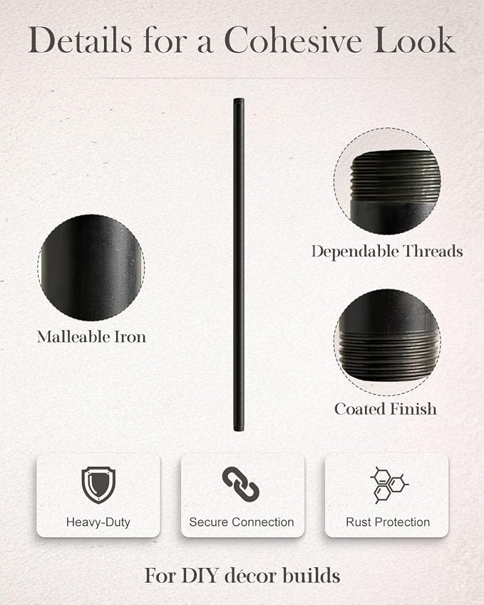 10 Pack 3/4 x 30 Inch Black Malleable Steel Pipe Nipples | Threaded pipe - Image 5