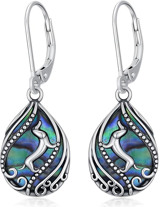 Animal Earrings 925 Sterling Silver Abalone Shell Dangle Drop Earrings Leverback Earrings Cute Animal Jewelry Gifts for Women Girlfriend