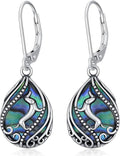 Animal Earrings 925 Sterling Silver Abalone Shell Dangle Drop Earrings Leverback Earrings Cute Animal Jewelry Gifts for Women Girlfriend