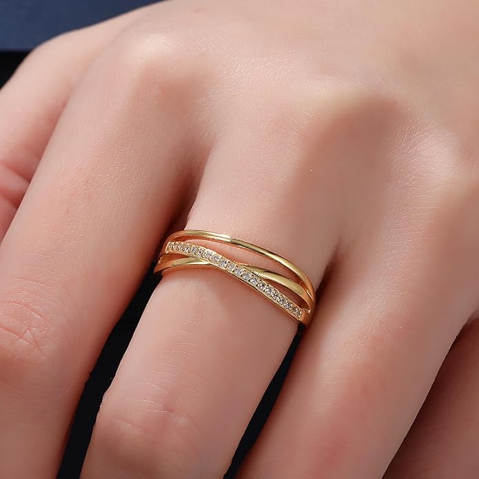 OOOPEL Sterling Silver Adjustable Ring S925 Silver Rings for Women Cubic Zirconia Twist Love Knot Dainty Ring Silver Minimalist Open Finger Rings Silver Thumb Sterling Silver Ring